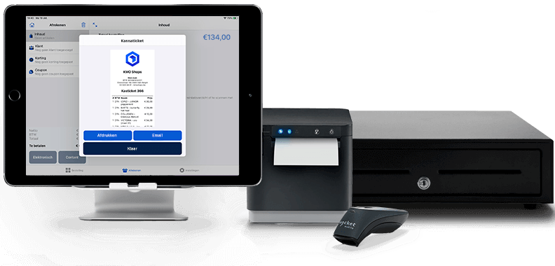 touchscreen kassa, compleet kassasysteem met ipad kassa printer, scanner en kassalade, kassasysteem voor Mac kassasysteem voor e-commerce
